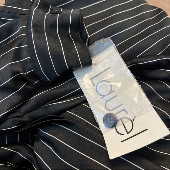 Laurel by Escada NWT 100% Silk Black Shirt with White Stripes. - Picture 8 of 11